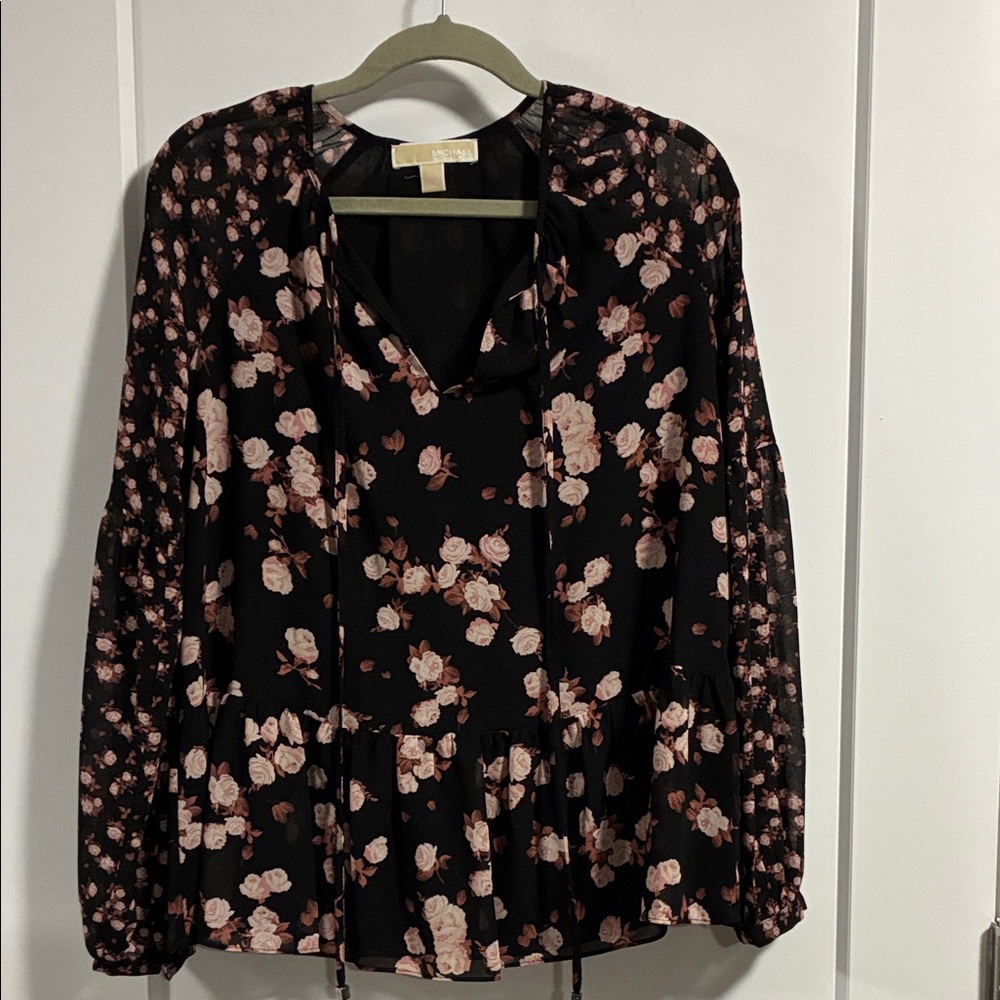 Michael Kors Floral Black and Pink Women's Top - XS